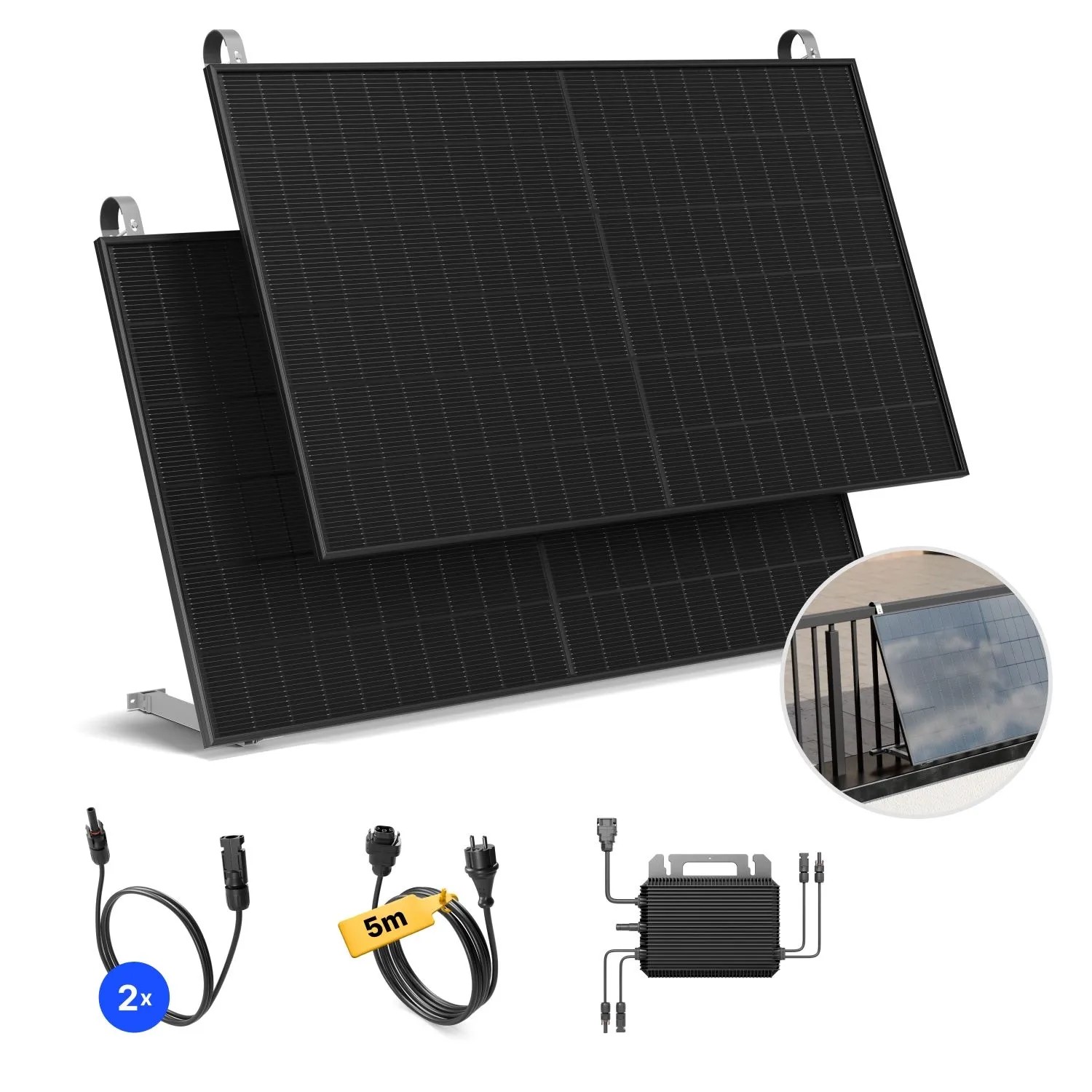 Solakon Balkonkraftwerk 1000W Solaranlage mit Balkonhalterung Steckerfertig Komplettset Photovoltaik 800W Kabellänge 5m