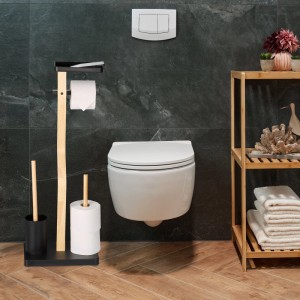 Relaxdays WC Garnitur Bambus Eisen Weiß Freistehend mit Ablage 80 cm x 30 cm x 20 cm 3,4 kg