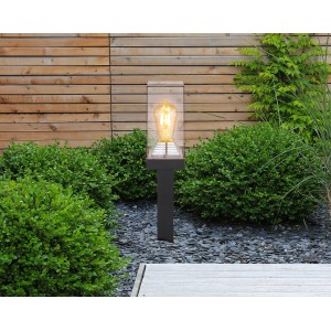 Globo Gabba Sockelleuchte, 50cm hoch, schwarz, mit klarem Schirm. Dekorative Außenleuchte.