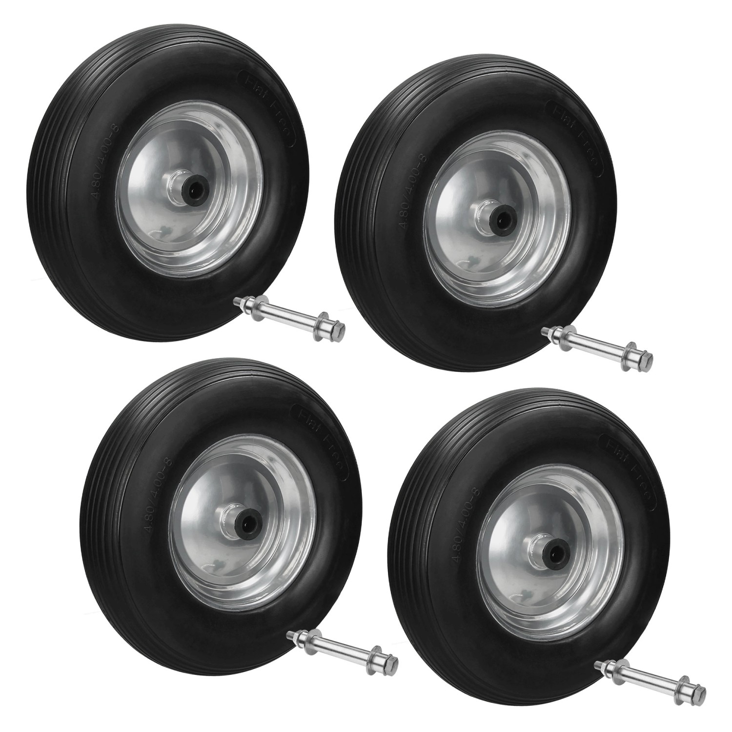 ECD Germany 4Er Set Schubkarrenrad PU Vollgummi mit Achse 4,80-4,00-8 390mm
