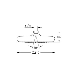 Technische Zeichnung der Grohe Tempesta 210 Kopfbrause in Chrom mit Maßen.