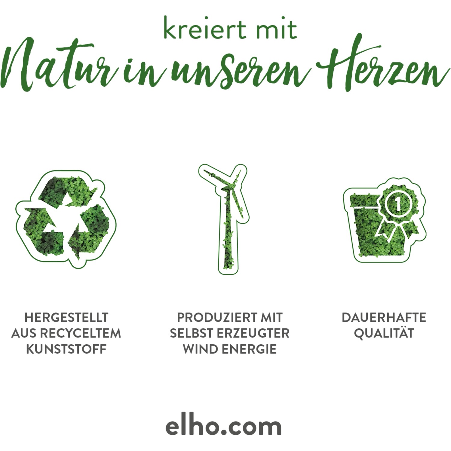 Elho Pflanzkübel: Nachhaltige Produktion mit Recycling, Windenergie und langlebiger Qualität.