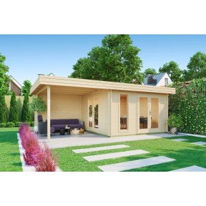 Modernes, unbehandeltes Holz-Gartenhaus Lasita Anders mit Schleppdach und Doppeltür.