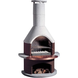 Buschbeck Grillkamin Rondo, weiß-braun, mit Ablage für Holz und Grillrost. Gartengrill für Holzkohle und Holz.