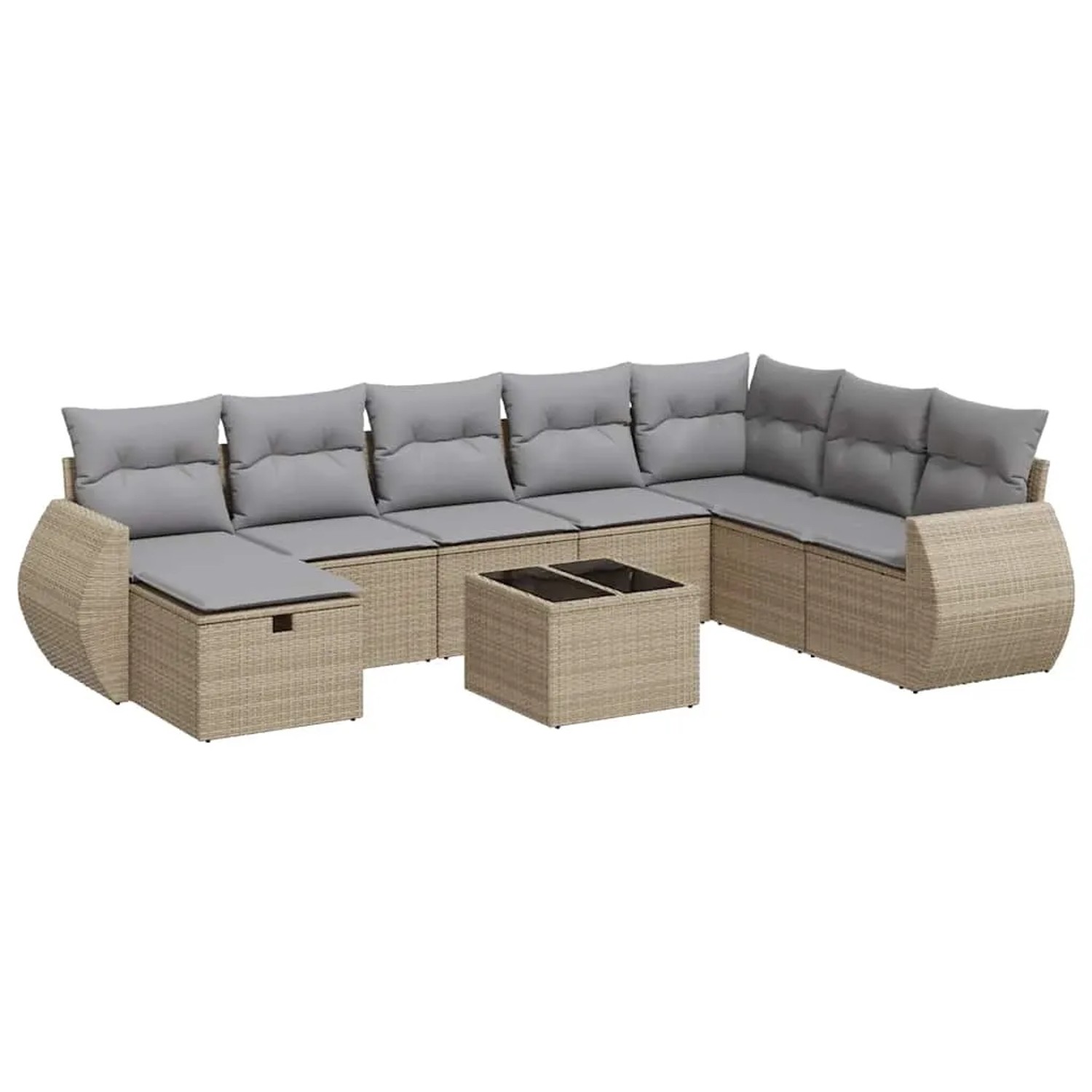 vidaXL 9-Tlg Garten-Sofagarnitur mit Kissen Beige Poly Rattan 3325645