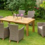 13-teiliges Gartenmöbel-Set Toskana mit Ausziehtisch aus Akazienholz und Polyrattan-Sesseln.