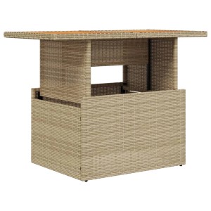 Beiger vidaXL Gartentisch aus Rattan und Akazienholz, höhenverstellbar.