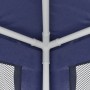 Detailaufnahme blaues Partyzelt mit Mesh-Seitenwänden und weißem Gestänge.