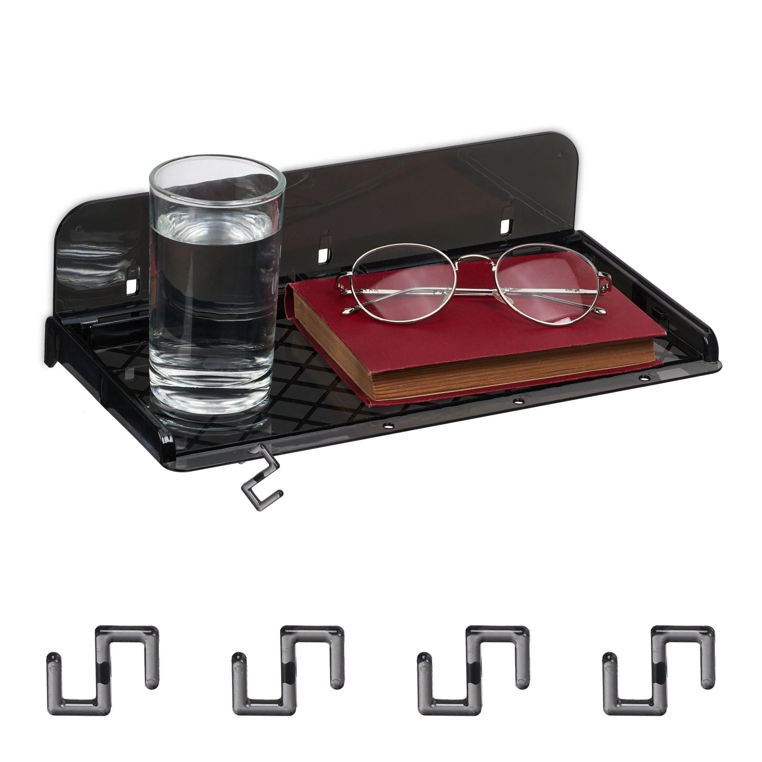 Relaxdays Bettablage Kunststoff Schwarz Klappbar mit 5 Haken 8,5 cm x 30 cm x 15,5 cm 250 g