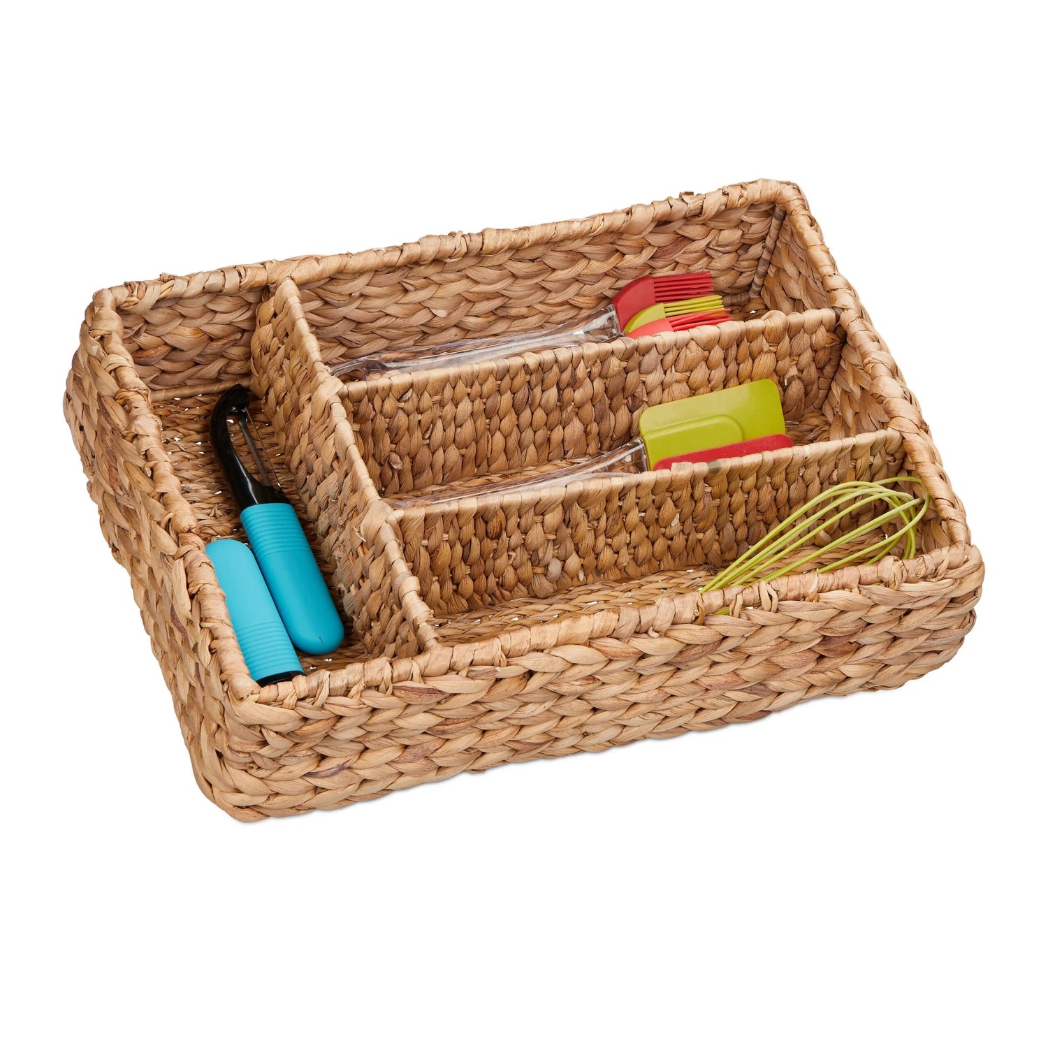 Relaxdays Besteckkasten Wasserhyazinthe Natur 4 Fächer 42 cm x 29 cm x 10,5 cm 1 kg