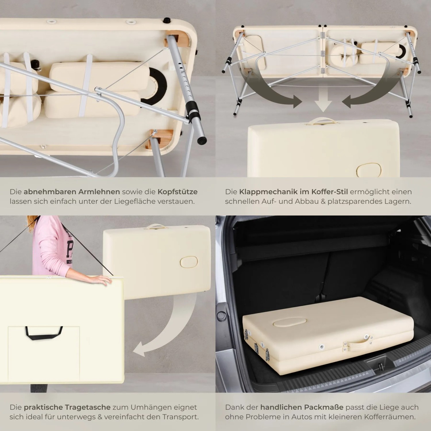 Tectake Massageliege, beige, klappbar mit Tragetasche. Ideal für Wellness und Entspannung.