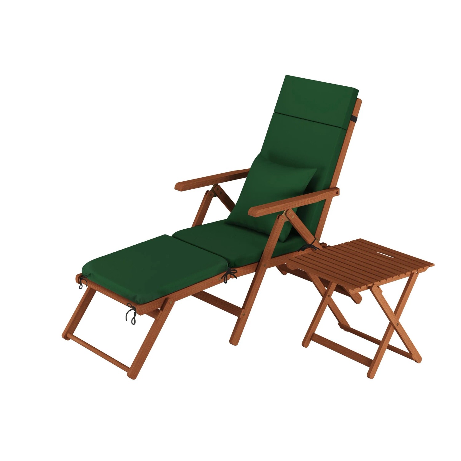 Erst-Holz Deckchair Balkonstuhl Klassische Balkonliege mit Tisch 10-200 Polster Grün + Kissen