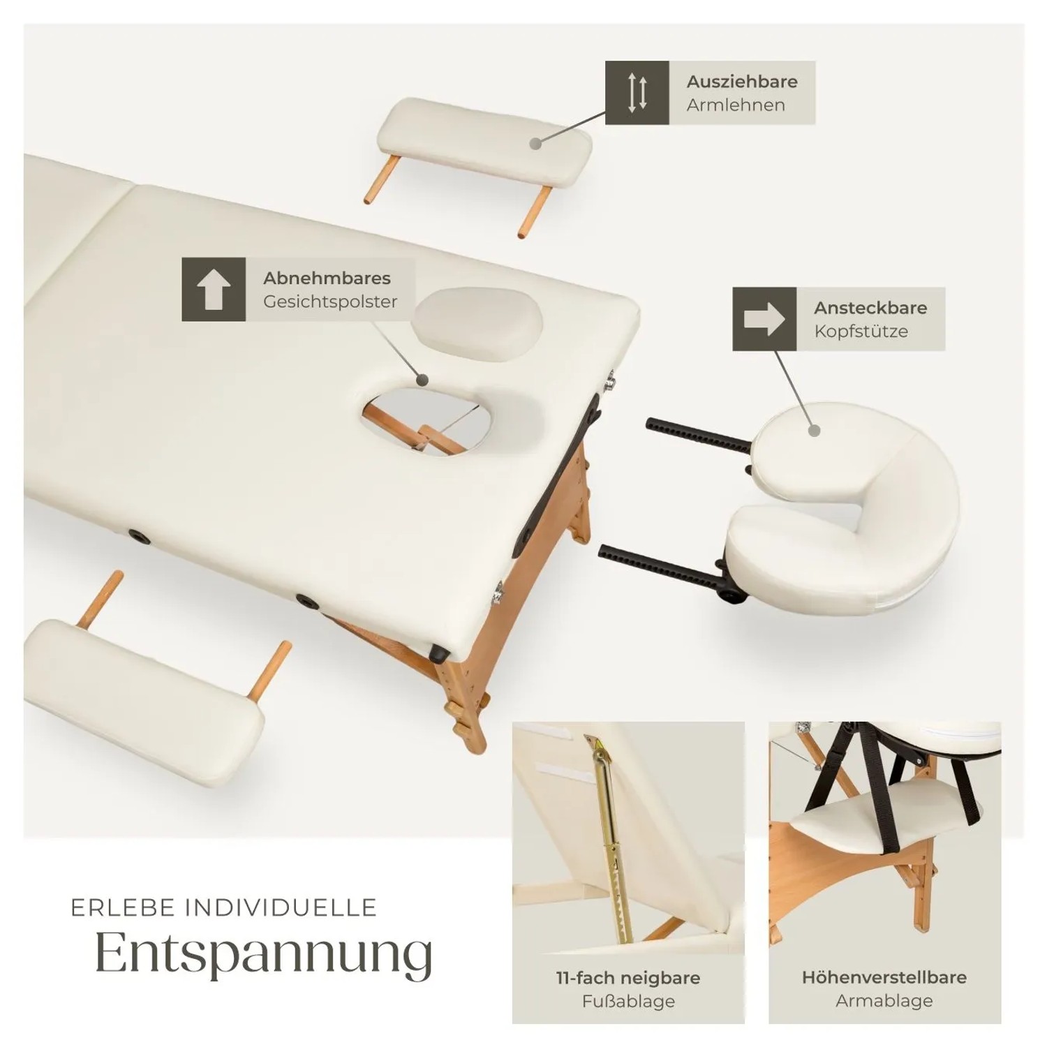 Tectake 3 Zonen Massageliege Daniel Breite 60 cm  Polsterung 5 cm Inklusive Tragetasche  185 x 60 x 62 cm Beige_3