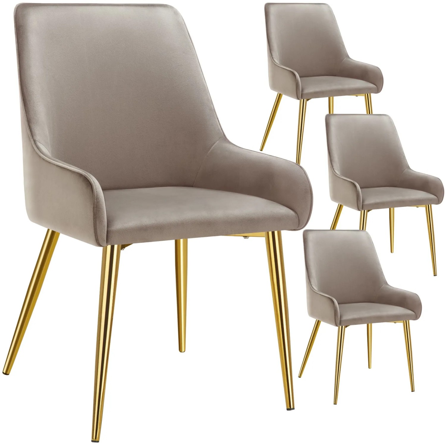Tectake Polsterstuhl  Avane In Samtoptik  Gepolstert Ergonomische Form Mit Hoher Rückenlehne  4Er Set 61 x 52 x 89 cm Taupe