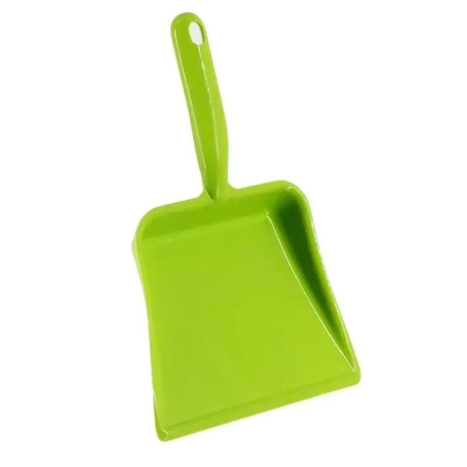Grünes Kunststoff Kehrblech mit Griff und Aufhängeloch, ideal für Kinder. Robustes Kinder-Gartengerät.