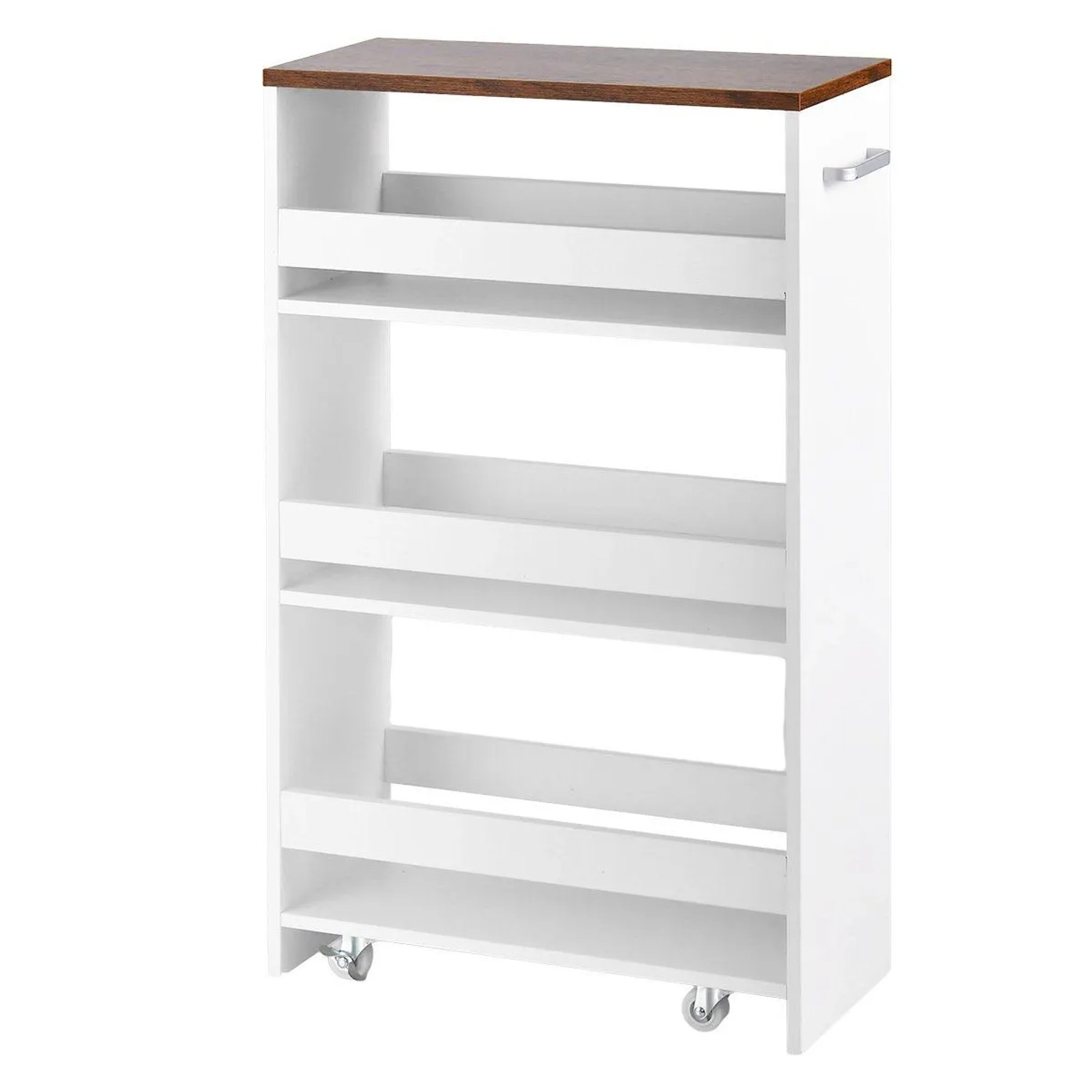 Costway 4 Etagen Küchenwagen Badregal Weiß & Braun 47.5 x 20 x 80.5 cm günstig online kaufen