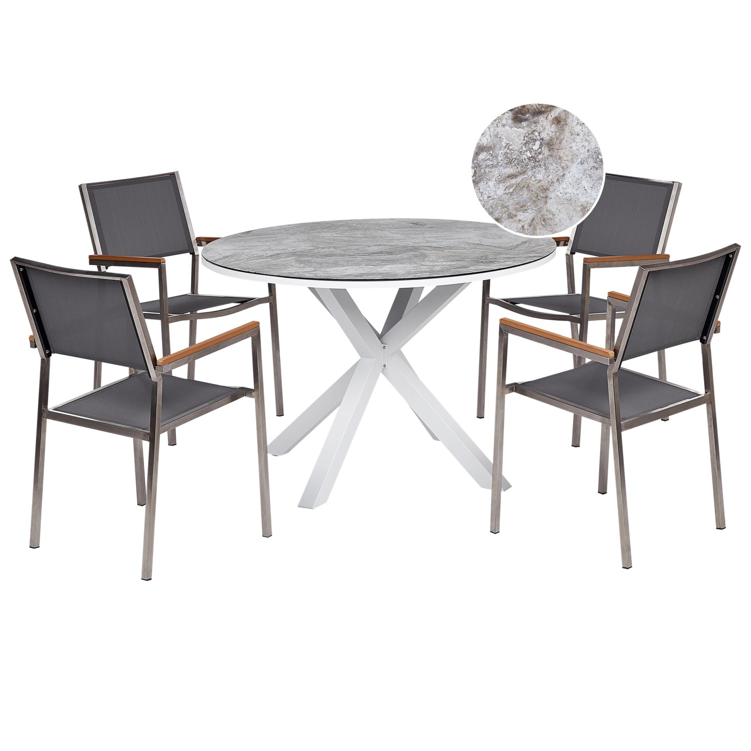 Beliani Gartentisch Set MALETTO/GROSSETO Grau Weiss Silber