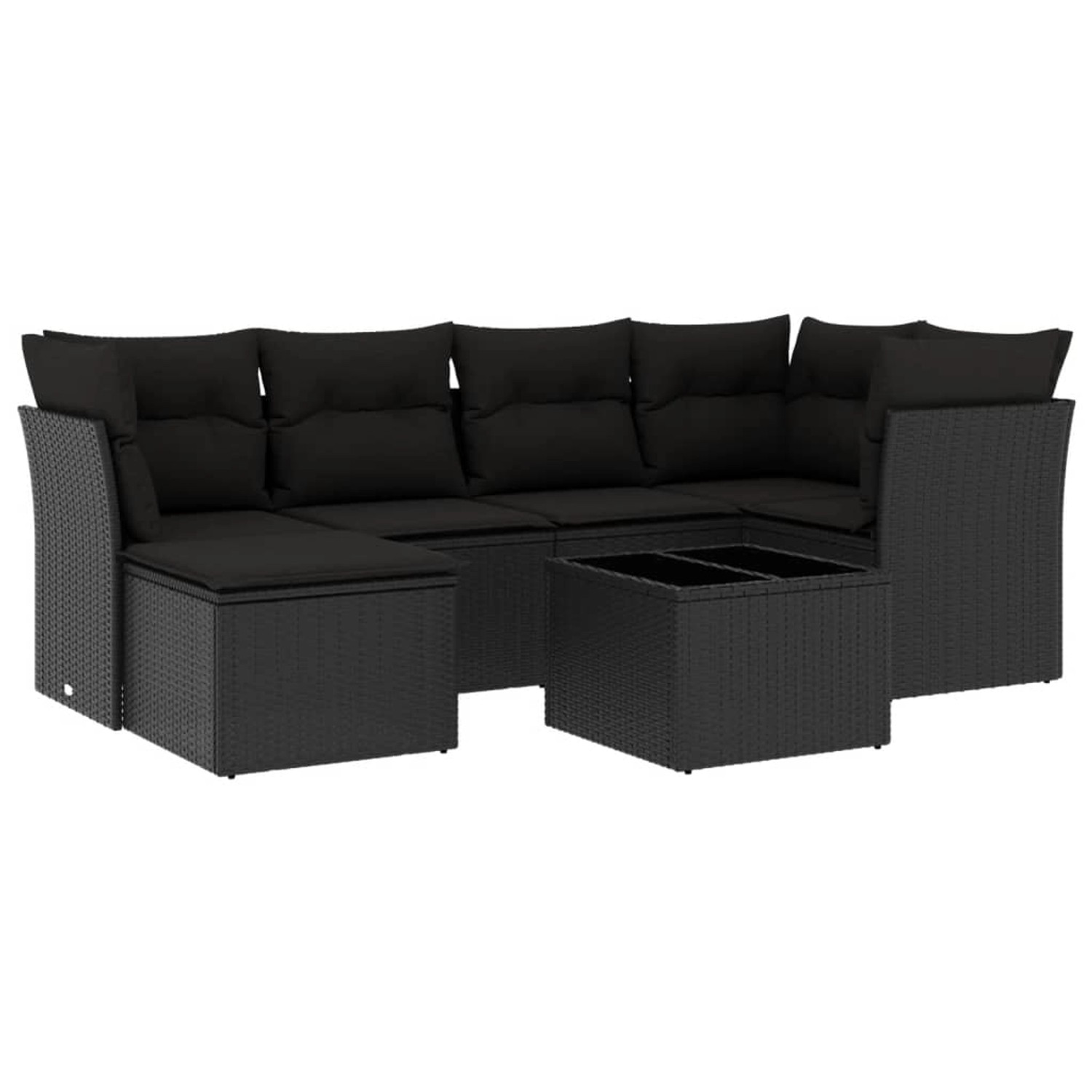 vidaXL 7-Tlg Garten-Sofagarnitur mit Kissen Schwarz Poly Rattan 3249794 günstig online kaufen