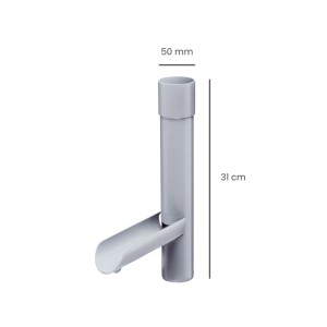 Grauer Inefa Regensammler für Fallrohr DN 50 aus PVC mit Klappe zum Befüllen von Regentonnen, 31 cm lang.