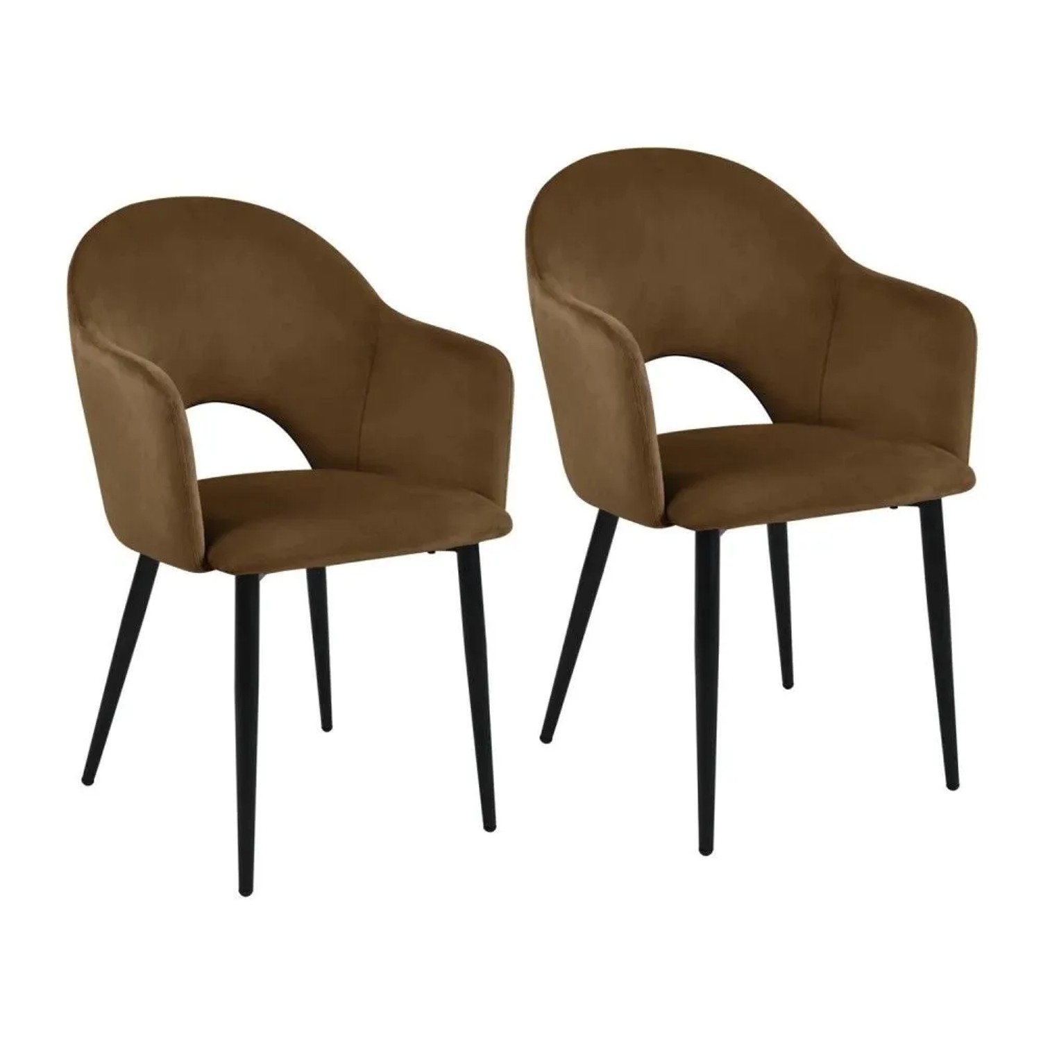 Svita Hailey 2er Set Esszimmerstühle Küchen-Sessel Gepolstert Samt Braun