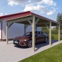 Holzbrüder Einzelcarport Ralf Natur mit rotem Blechdach und Auto. Carport aus Holz.