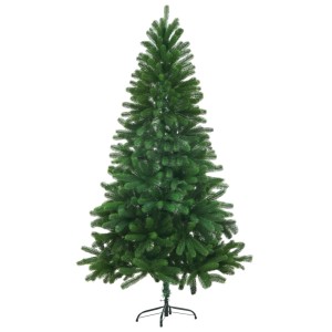 Grüner, künstlicher Weihnachtsbaum (150 cm) mit naturgetreuen Nadeln und Stahlfuß.