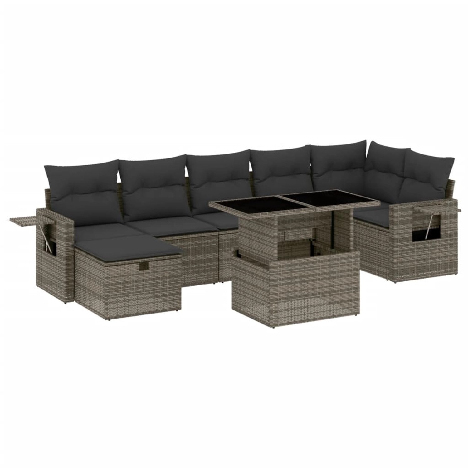 vidaXL 8-Tlg Garten-Sofagarnitur mit Kissen Grau Poly Rattan 3274990