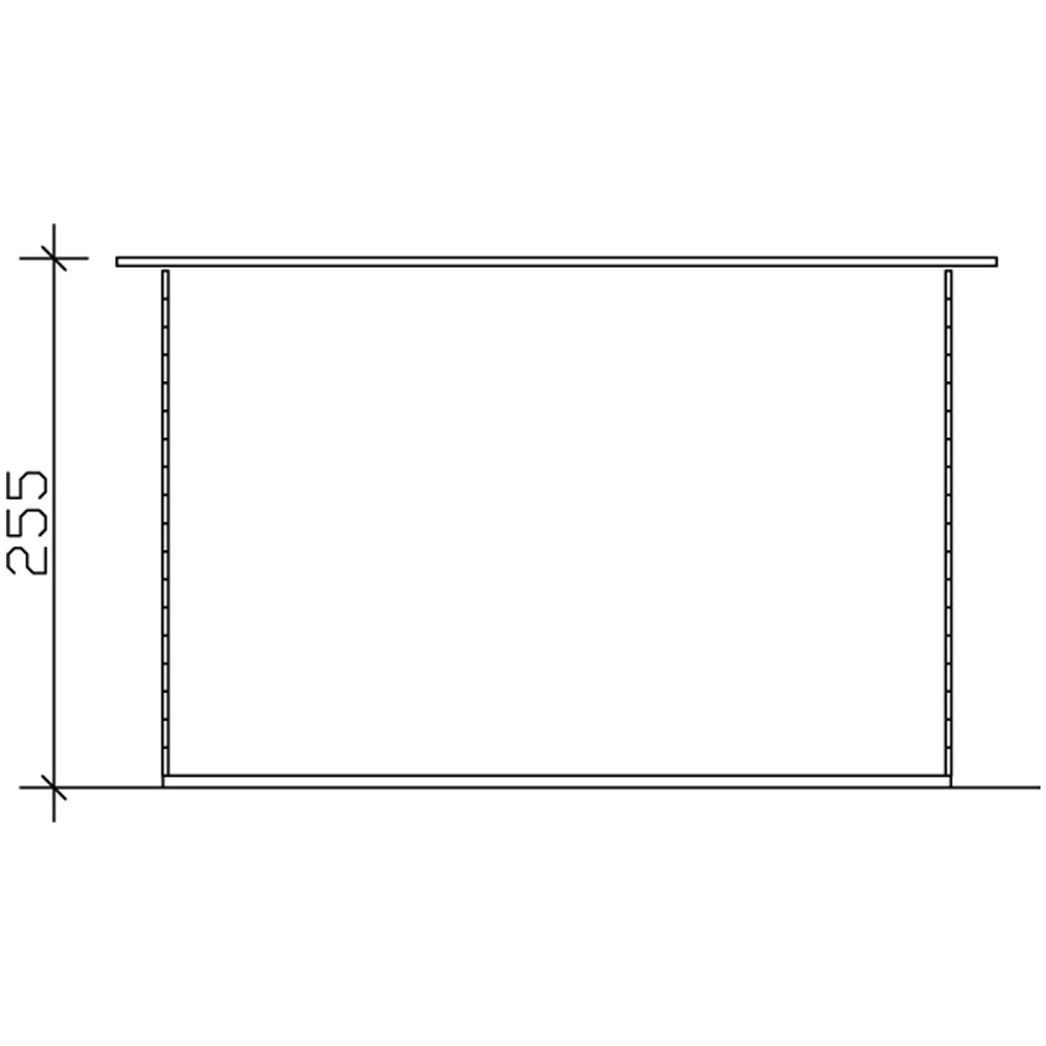 Technische Zeichnung: Skan Holz Gartenhaus Breda, Flachdach, 380x380 cm, Höhe 255cm.