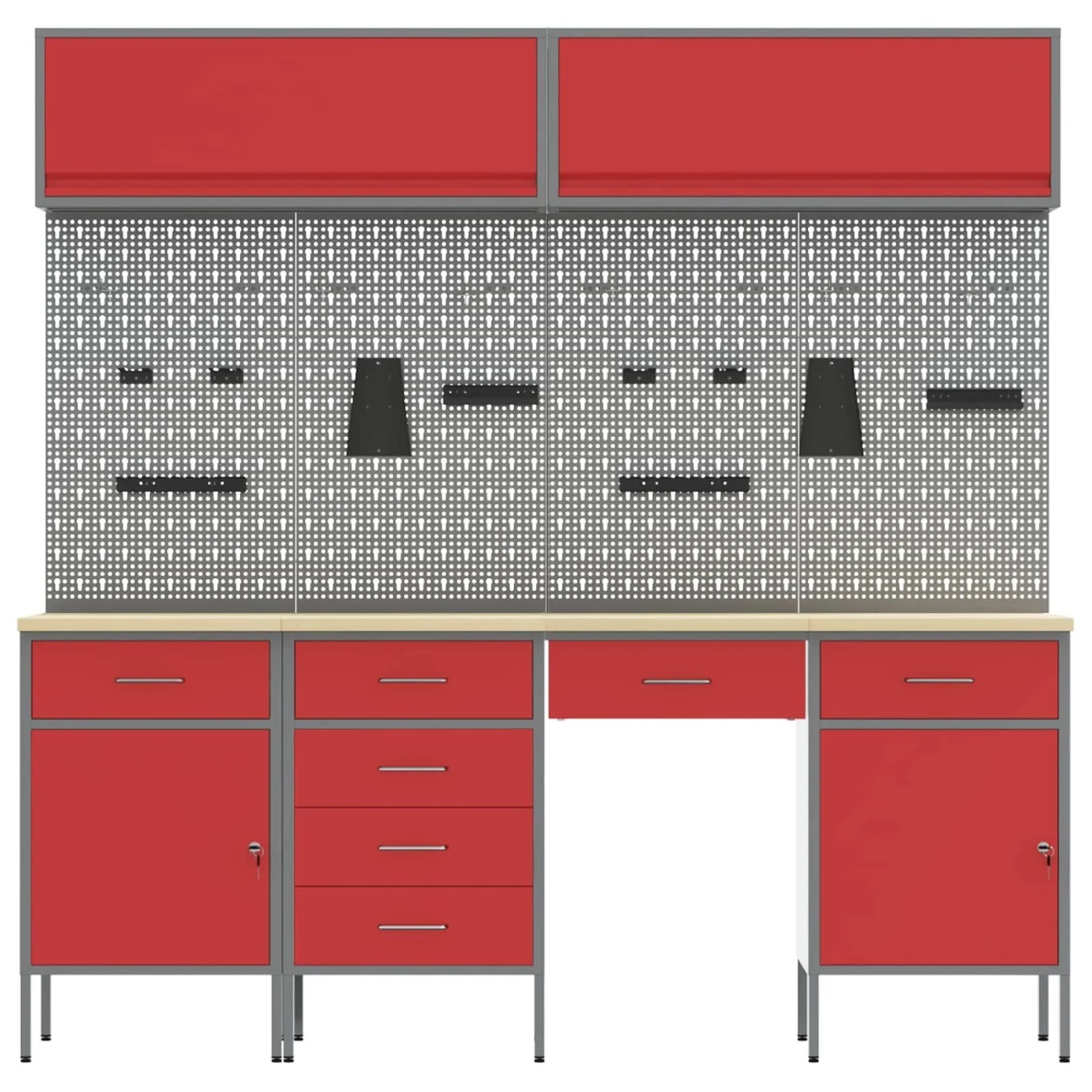 vidaXL Werkbank mit Schubladen 10-Tlg Rot Ingenieure Holz und Stahl 3321479