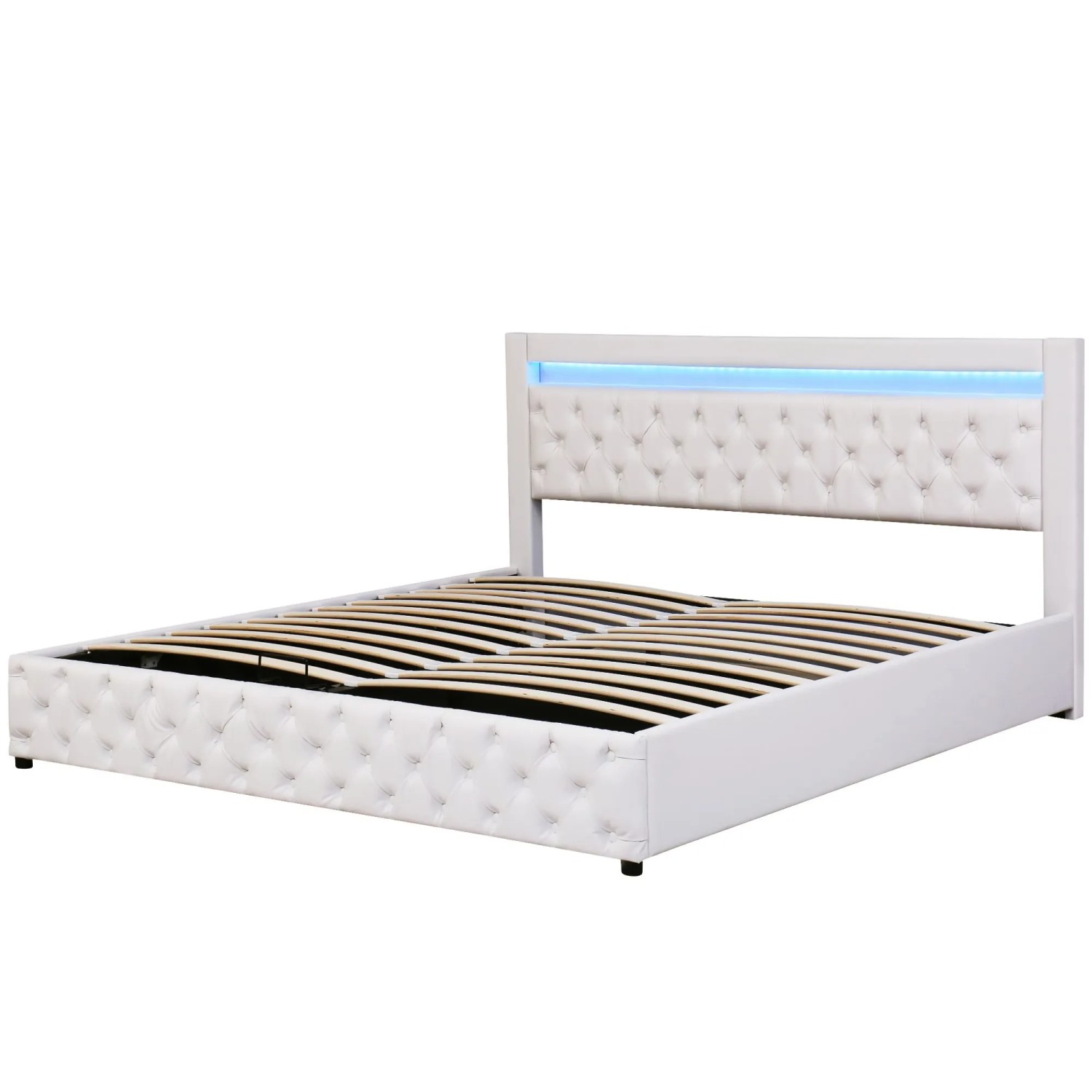 Okwish Polsterbett 180x200cm Mit Led Beleuchtung Schlafzimmer Weiß Ohne Matratze