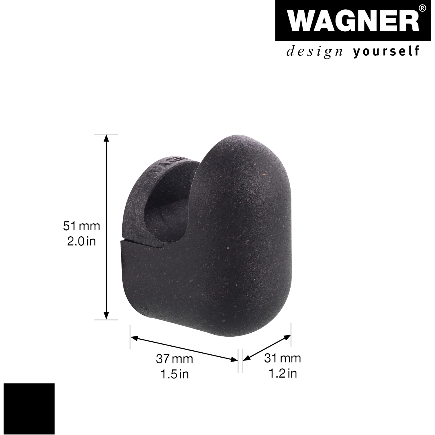 Schwarzer Wagner Wandhaken Pill WH 0400, 4er Set, aus Kunststoff, Nahaufnahme.