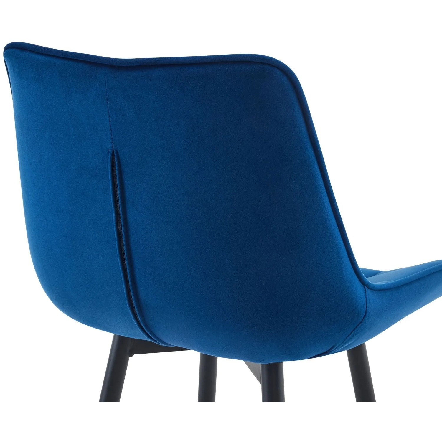 Blauer Samt Barhocker Dartford mit geschwungener Rückenlehne und schwarzen Metallbeinen.