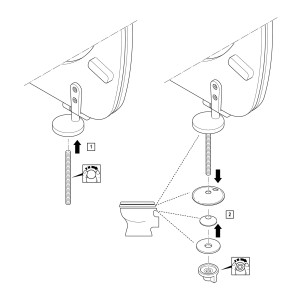 Montageanleitung für baliv WC-Sitz Juba, MDF Holzkern, Anthrazit. Details zur Befestigung des Toilettendeckels.