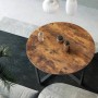 Runder Couchtisch Indie im Industrie-Stil mit Holzplatte und Metallgestell.