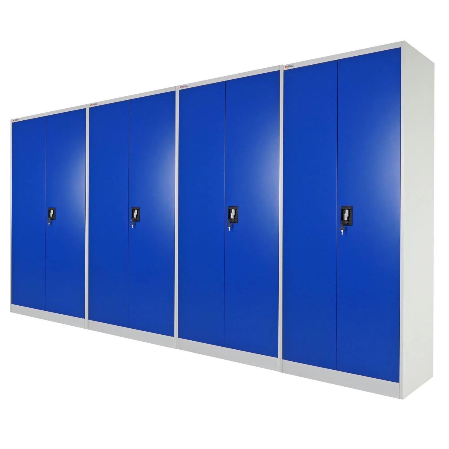 PROREGAL Mega Deal 4X Flügeltürenschrank Elephant Abschließbar 2 Türen 180x80x40cm Stahl 4 Ebenen Pulverbeschichtung Blau/Lichtgrau Werkstattschrank