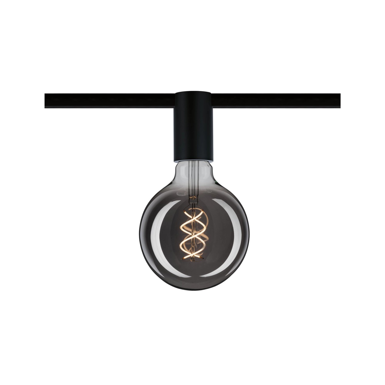 Paulmann URail Spot Ceiling Socket, schwarz, mit dekorativem E27 Leuchtmittel im Schienensystem.