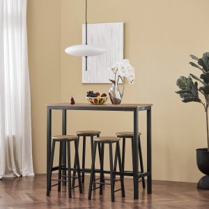 SoBuy Bartisch-Set OGT22-SCH mit 4 Hockern, Holz/Metall, natur/schwarz. Ideal für Küche, Bar oder Partyraum.