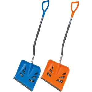 Sonneck Schneeschieber Snowmaster Evo in Orange und Blau. Schneeräumer mit D-Griff und Flüsterkante.