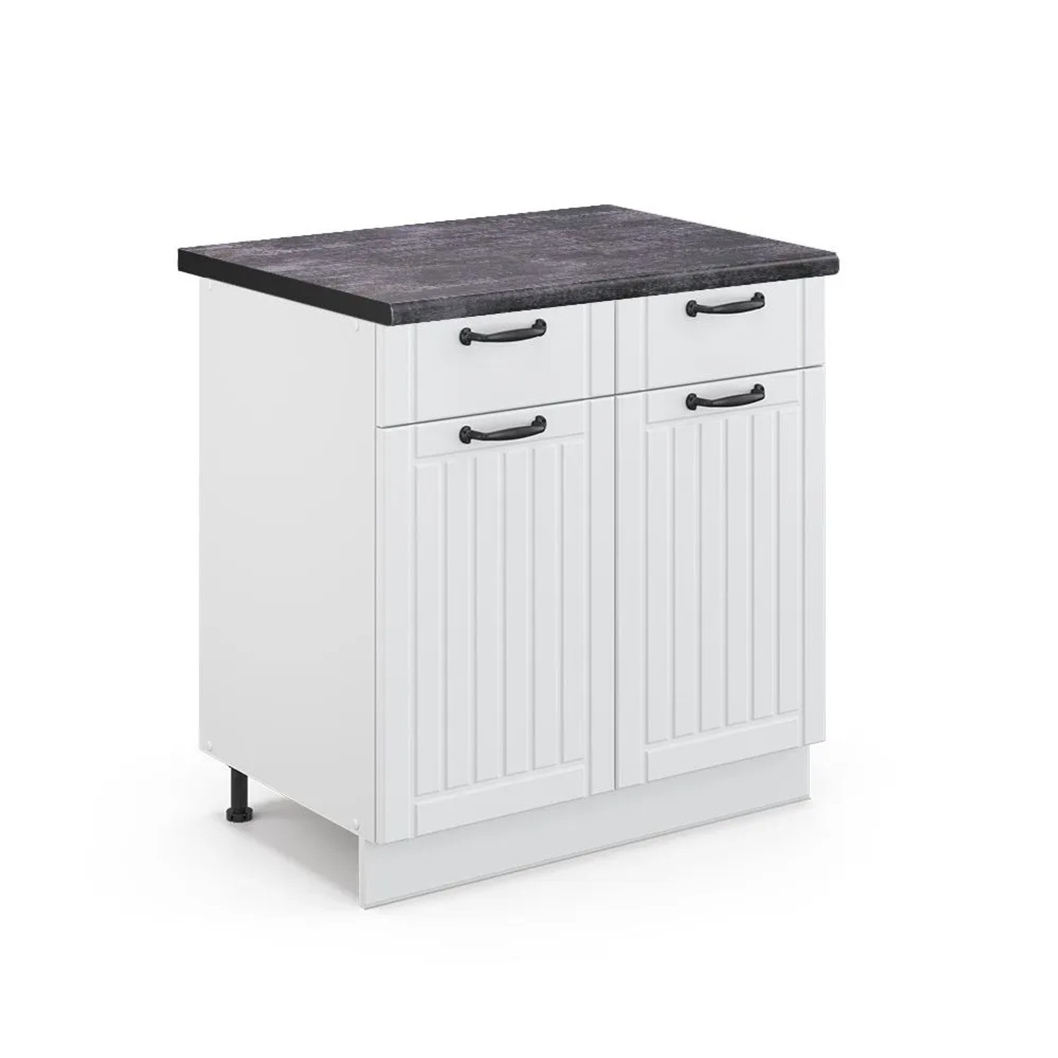 Vicco Küchenunterschrank Fame-Line Weiß Landhaus Weiß 80 cm AP Anthrazit