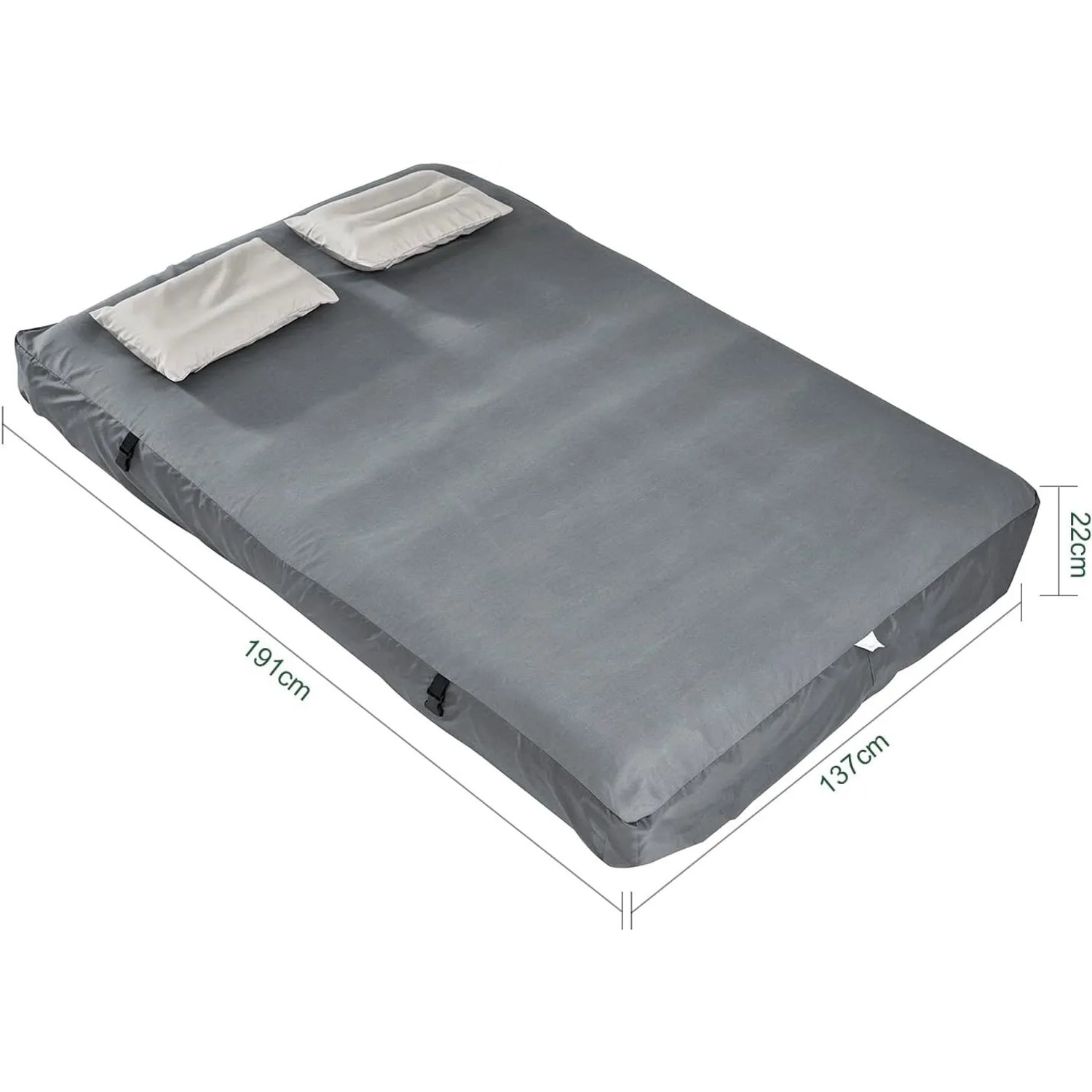Graue 2-Personen Luftmatratze mit Kissen, 191x137x22cm. Ideal für Camping & Outdoor Feldbett.