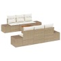 vidaXL Garten-Sofa-Set, 7-teilig, beige/weiß, Rattan, Stahl, Akazienholz. Gartenmöbel für 6 Personen.