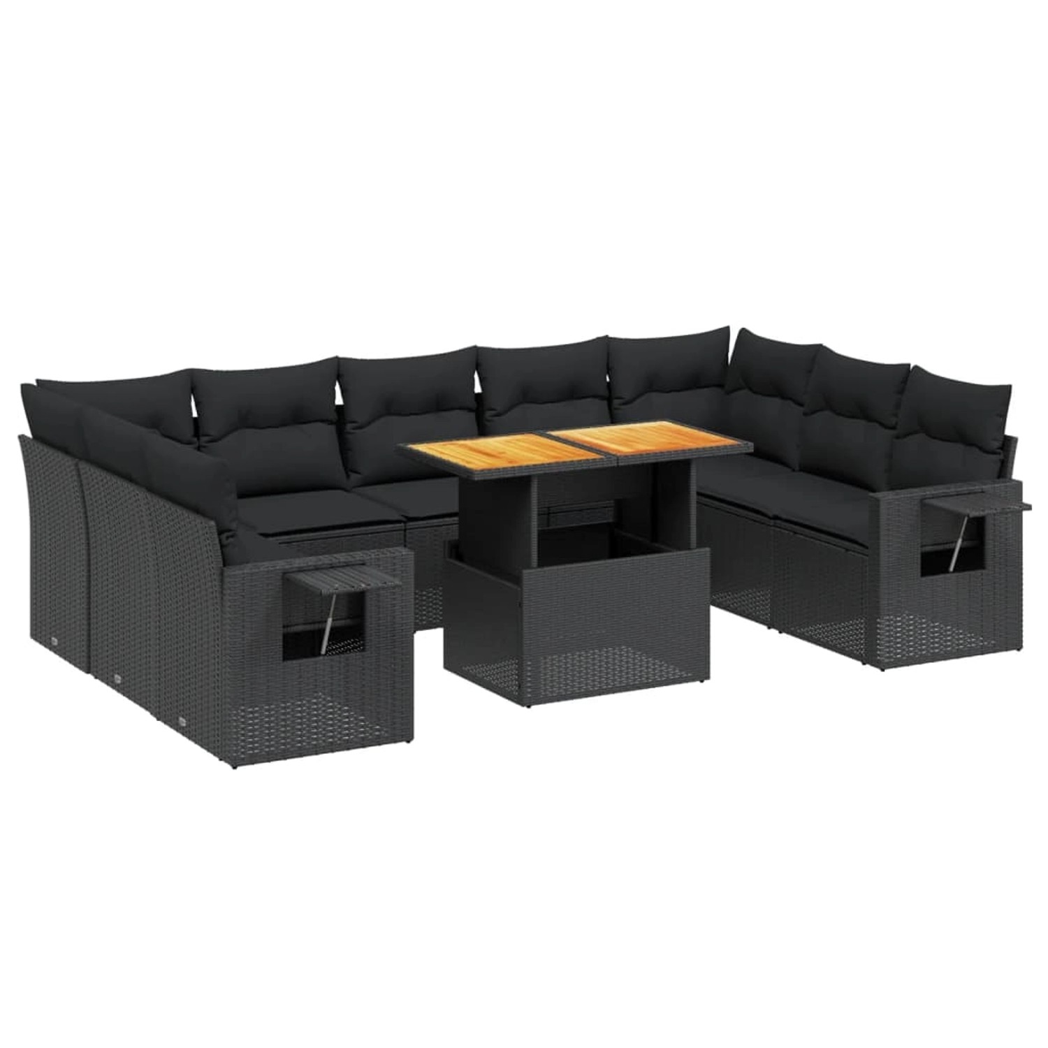 vidaXL 10-Tlg Garten-Sofagarnitur mit Kissen Schwarz Poly Rattan 3271895 günstig online kaufen