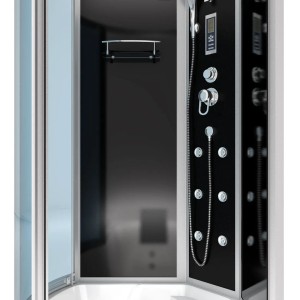 AcquaVapore Duschtempel 100x170 mit schwarzer Rückwand, Regendusche und Massagedüsen.