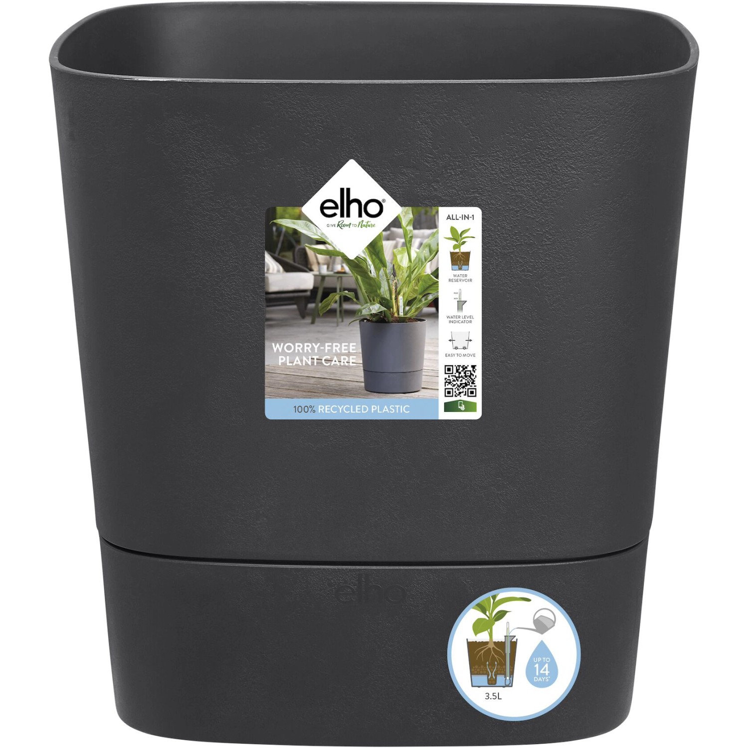 Elho Blumentopf Greensense Aqua Care Eckig 30,2 cm x 29,5 cm Holzkohlegrau