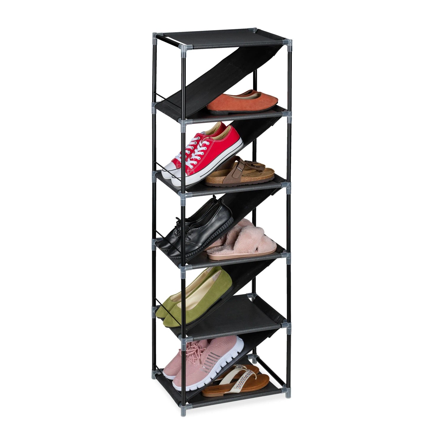 Relaxdays Schuhregal Metall Schwarz für 11 Paar Schuhe 121 cm x 38 cm x 30 cm