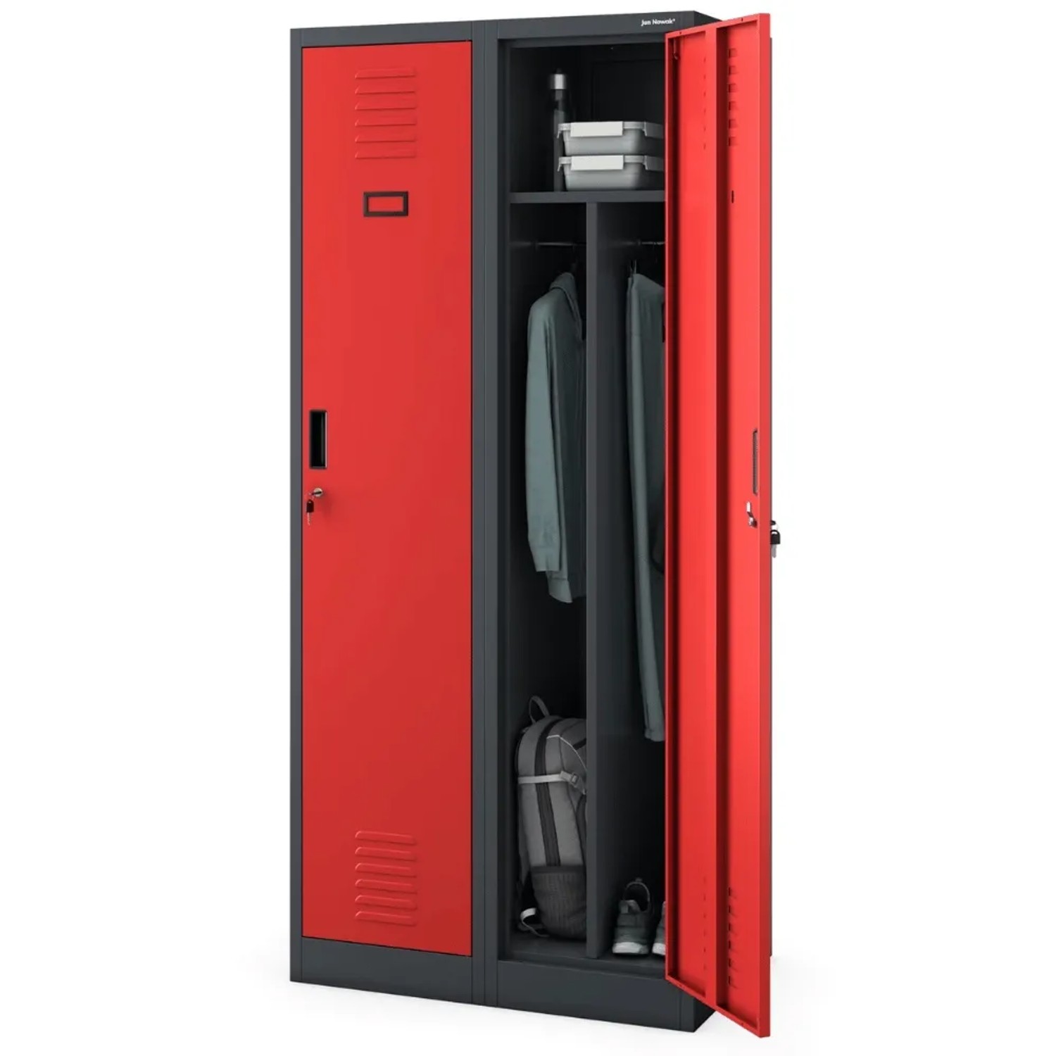 JAN NOWAK Umkleideschrank Spind KACPER 2 Abteile 180 x 80 x 50 cm Anthrazit-Rot