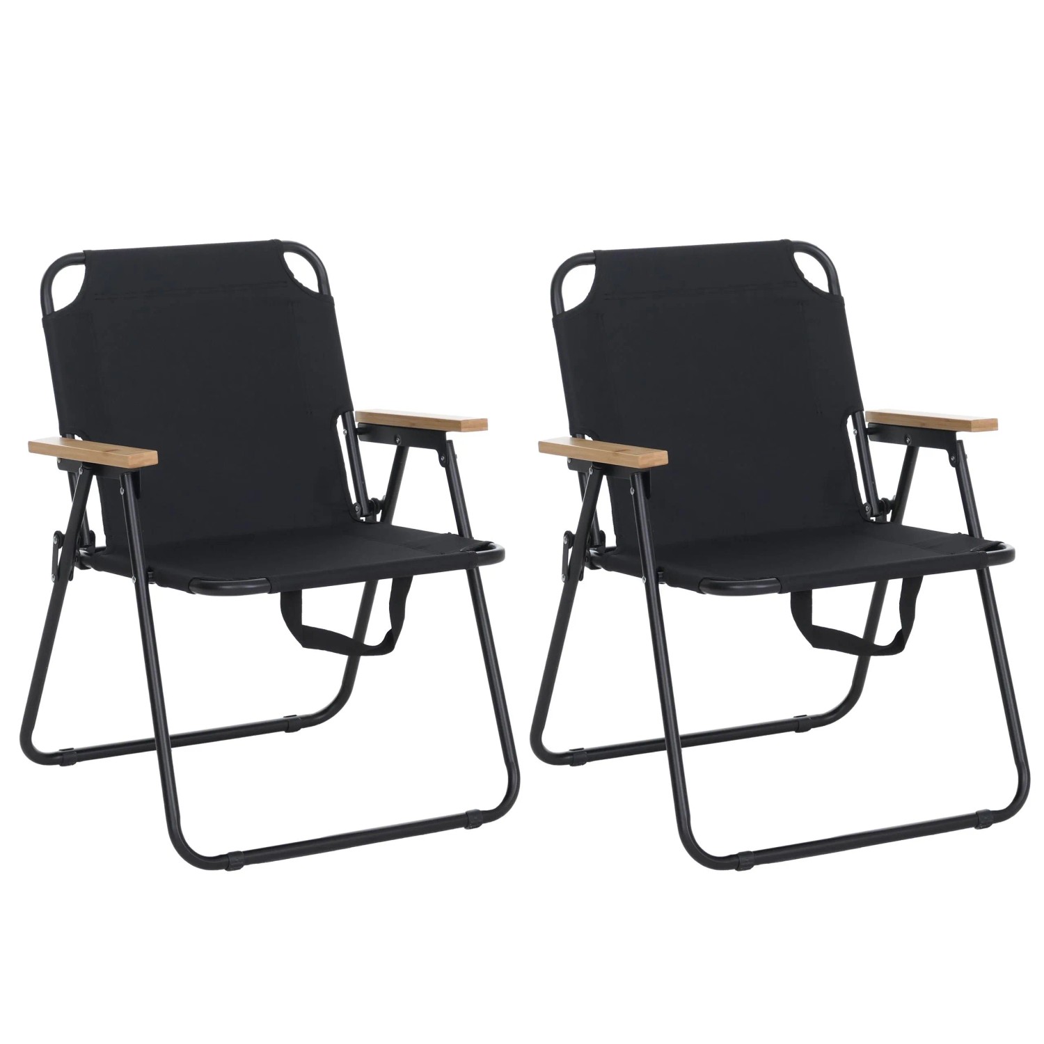 MCW 2er-Set Campingstuhl Q43 Klappbar Bambus Metall Stoff/Textil Schwarz