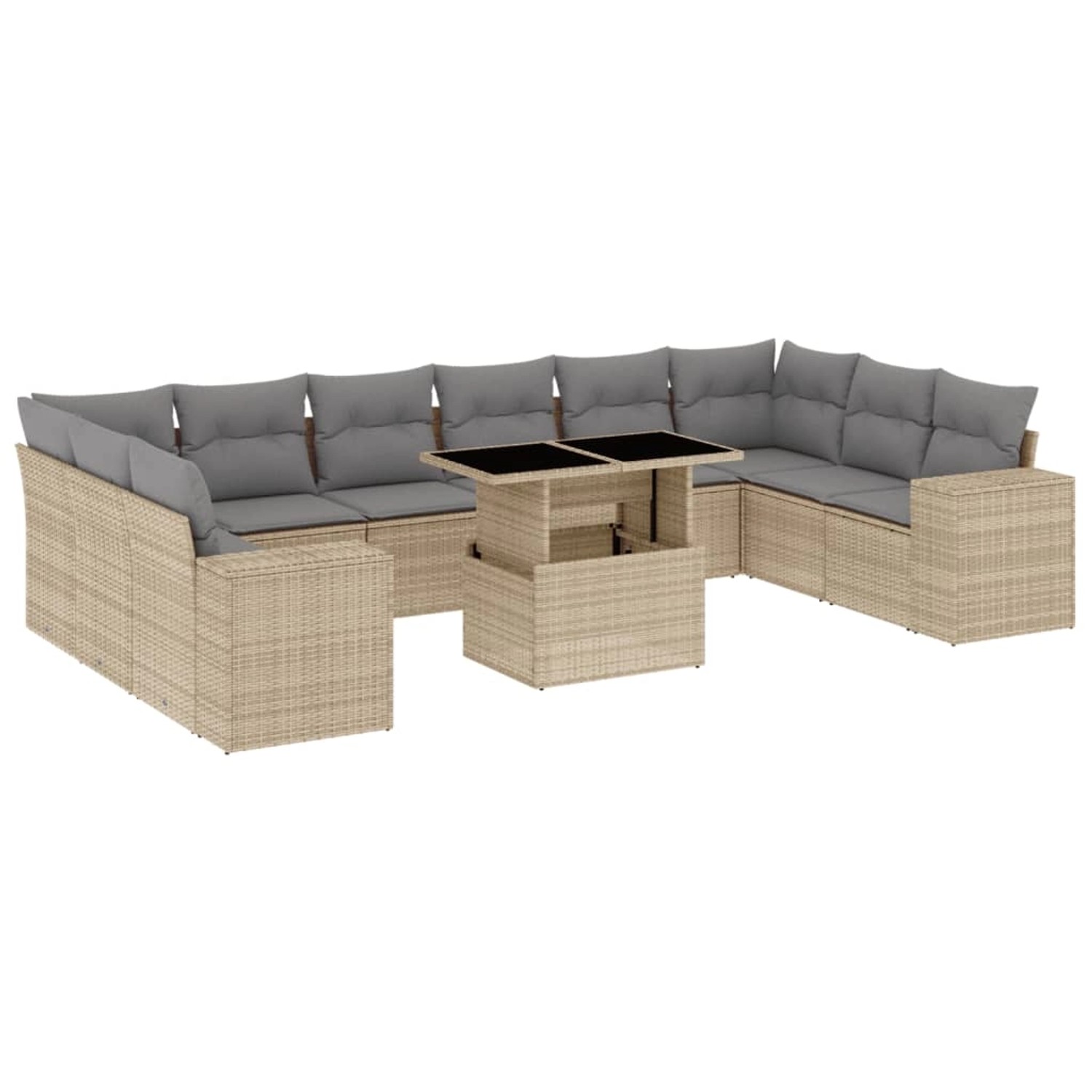 vidaXL 11-tlg Garten-Sofagarnitur mit Kissen Beige Poly Rattan Modell 170 günstig online kaufen