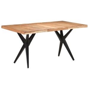 vidaXL Esstisch aus Akazie mit Stahlbeinen, 160x80 cm. Holztisch für Esszimmer oder Küche.