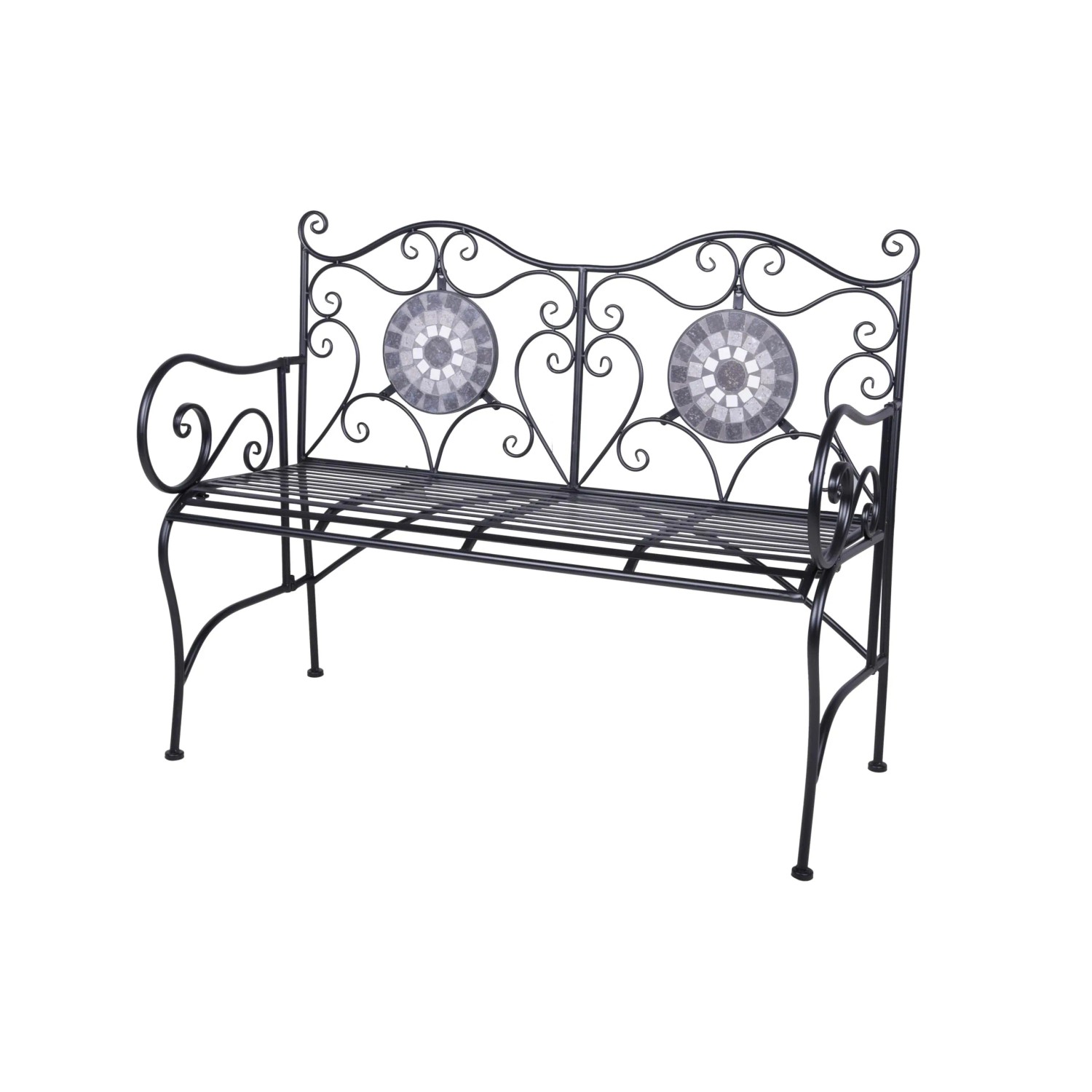 DELUKE Gartenbank TINO 116cm Breit Stahl Schwarz Terrassenbank Wetterfest Sitzbank Outdoor Bank